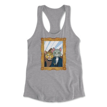 American Gothic Cats Womens Racerback Tank in Heather Grey color